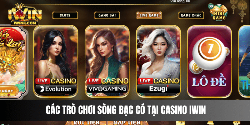 Các trò chơi sòng bạc có tại Casino IWIN