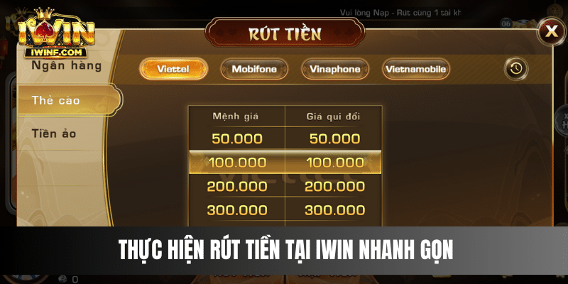 Thực hiện rút tiền tại IWIN nhanh gọn